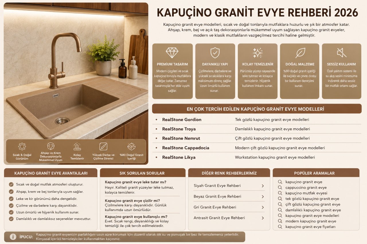 Kapuçino Granit Evye Modelleri 2026 | Sıcak ve Şık Mutfak Evyeleri