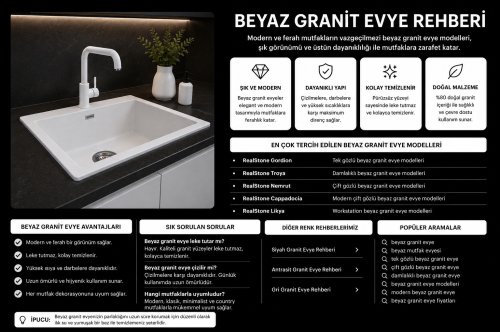 Beyaz Granit Evye Modelleri 2026 | Modern ve Şık Beyaz Evyeler