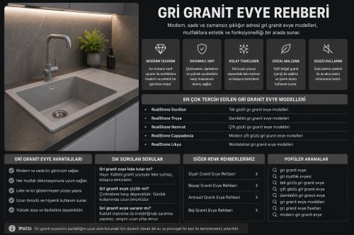 Gri Granit Evye Modelleri 2026 | Modern Gri Mutfak Evyeleri